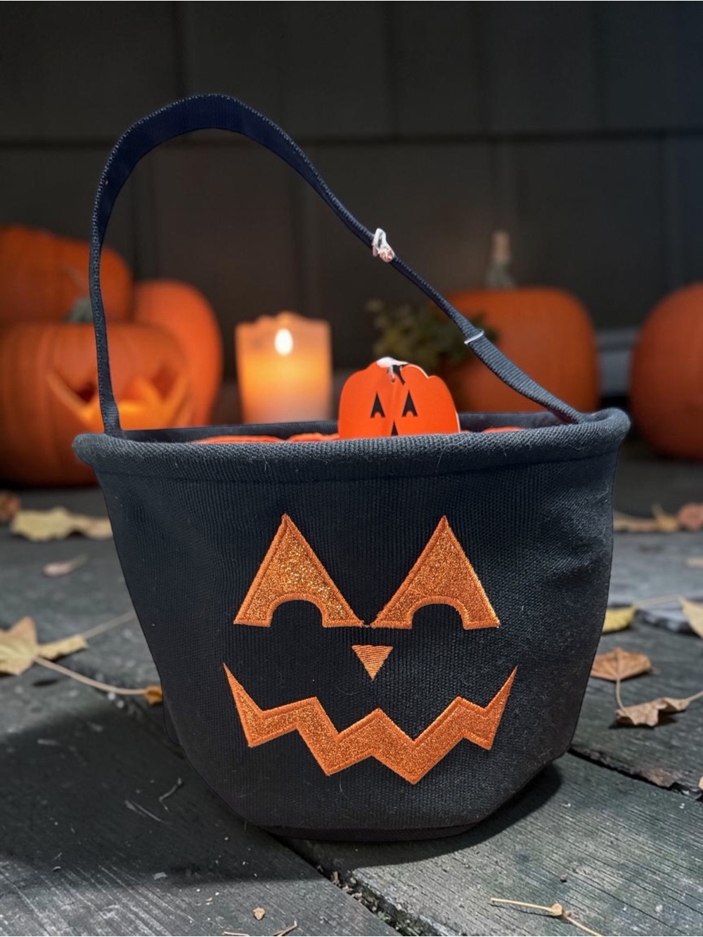 Black and Orange Halloween Trick-or-Treat Bucket